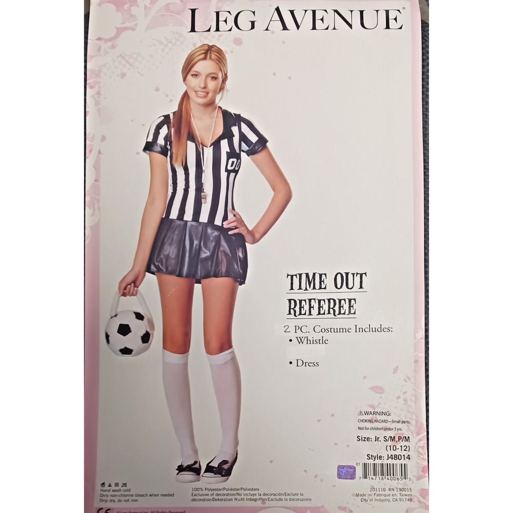 Leg Avenue Time Out Referee Costume Jr. Size S/M (10–12) Dress & Whistle New